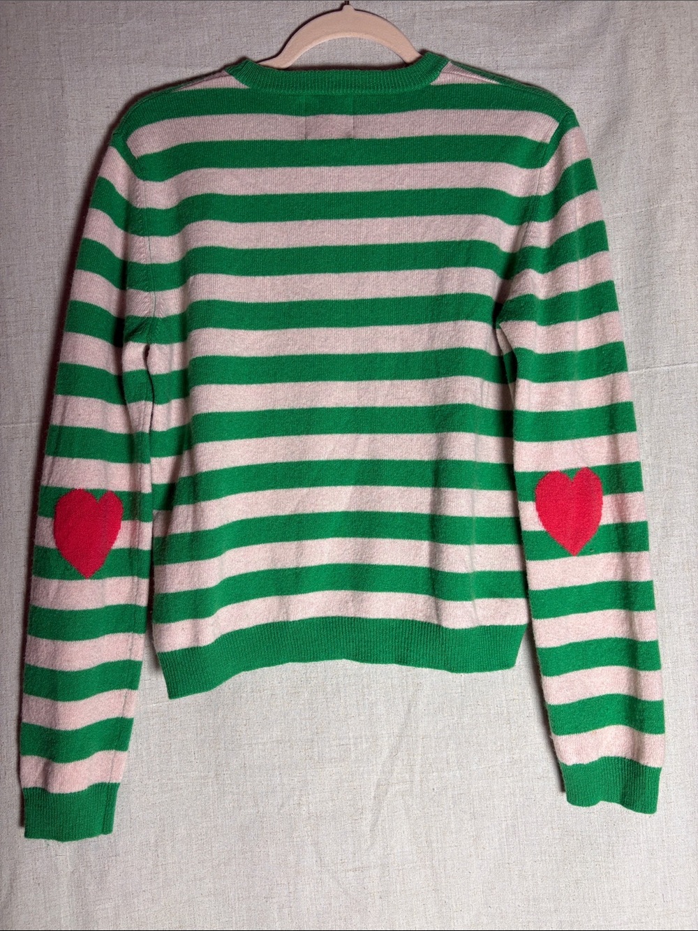 Jumper 1234 Cashmere Green & Cream Striped Crewneck Sweater UK size 10